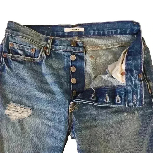 GRLFRND Womens Medium Wash High Rise Distressed Designer Straight Crop Jean 28 - Picture 10 of 13